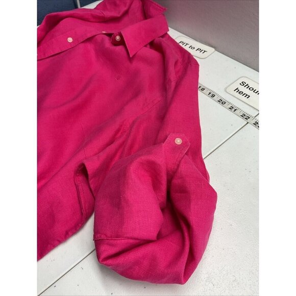 Lauren Ralph Lauren womens‎ Size 3X hot pink Linen roll tab long Sleeve top - Picture 3 of 8